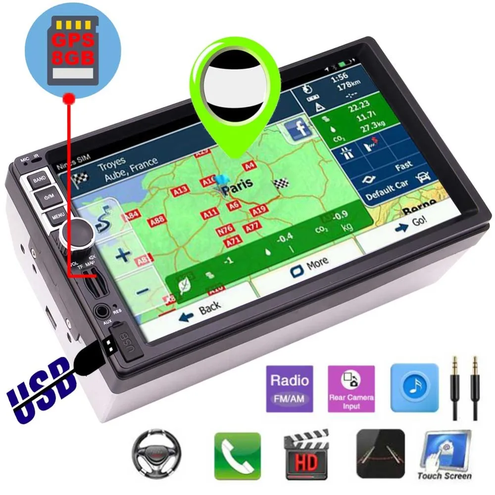 Автомобильный стерео 7 &quotсенсорный цифровой медиа двойной Din gps навигатор FM радио