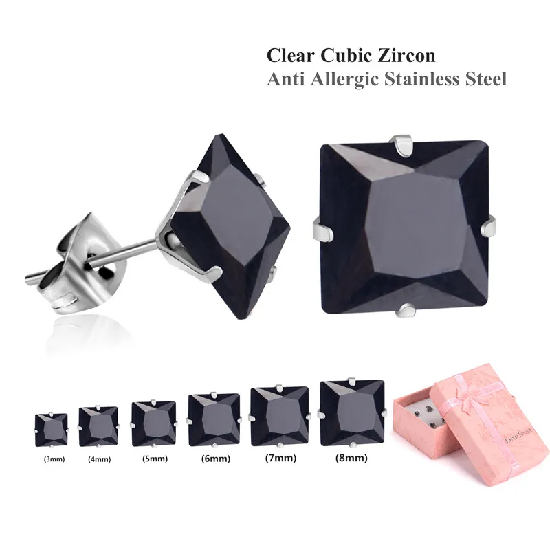 black silver 2 Роскошные круглые/квадратные серьги из кубического циркония, 6 пар/кор., набор из разноцветных камней по месяцу рождения, серьги-гвоздики с эффектом пуш-ап, бижутерия, серьги - Окраска металла: black silver 2