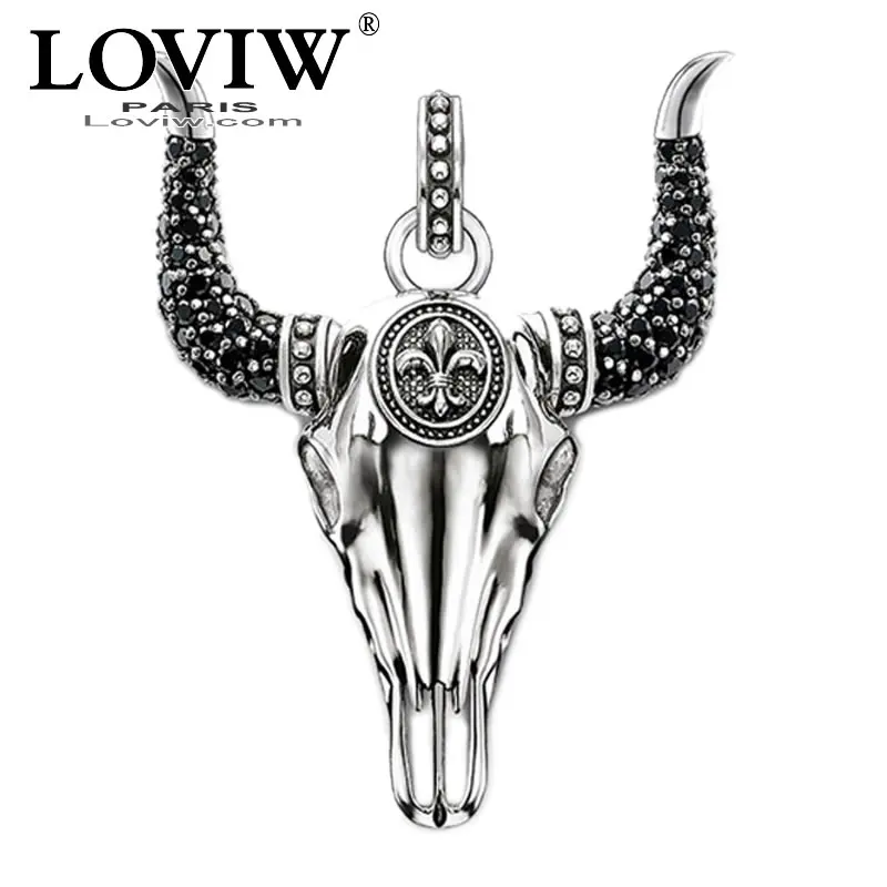 Bull Череп черненое серебро Цепочки и ожерелья с подвесками Thomas SABOR Стиль Новые Модные Качественные украшения подарок 925 пробы серебряные ювелирные изделия для ПАНКОВ