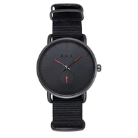 black navy watches men canvas strap watch red hands minimalist design simple black timepieces vintage wristwatch