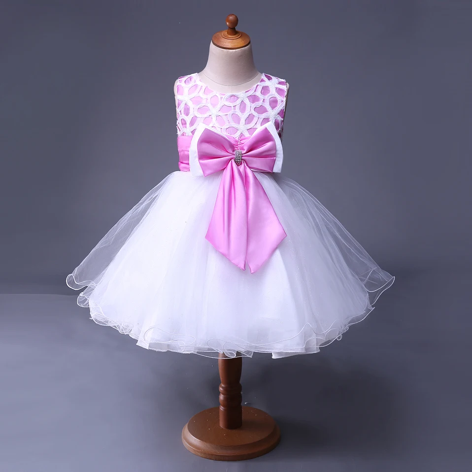 Cutestyles 5 Colors White Lace Girl Party Dress High Waist Big Bow Pink Flower Girls Dresses Kids Purple Summer Clothing GD31115 | Детская