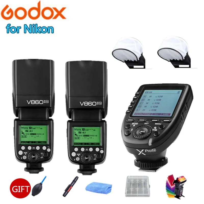 2x Godox V860IIN HSS ttl Flash 1/8000 S 2 4G Speedlight литий ионный аккумулятор + Xpro N триггер для Nikon D7200