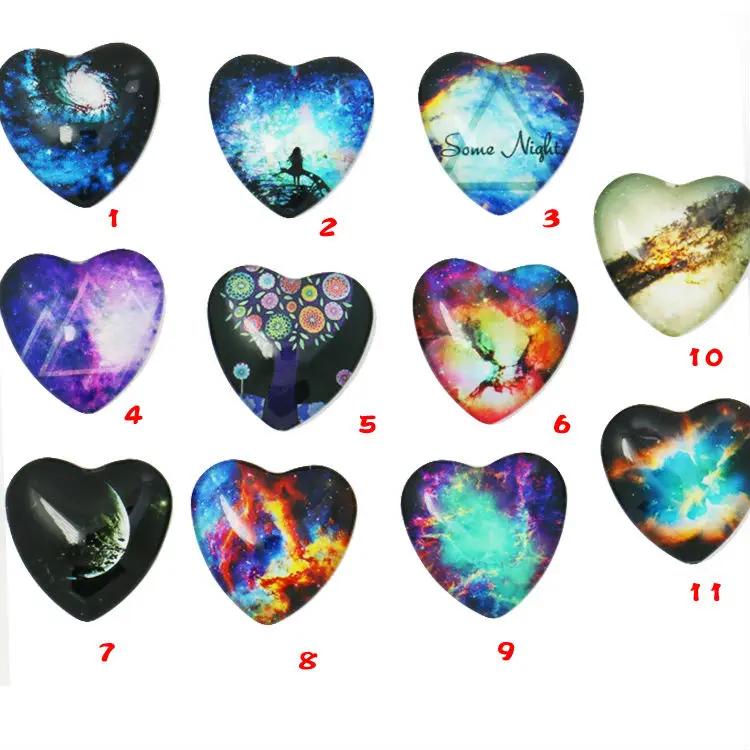 10pcs/lot 25mm Starry Sky Peach heart Handmade Photo Glass Cabochons&Glass Dome Cover Pendant Cameo Settings