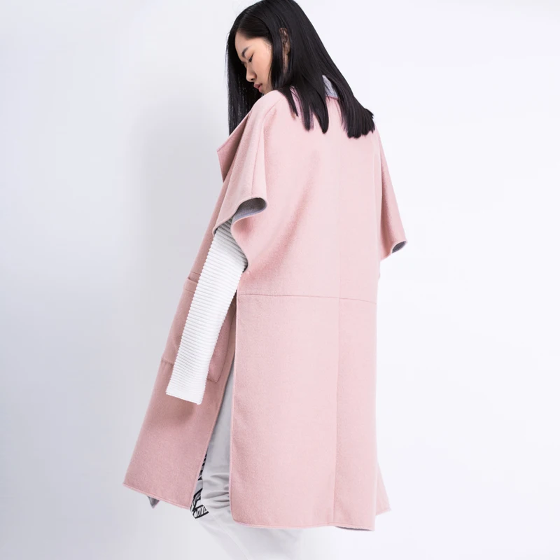 Amii Casual Women 2018 Winter Woolen Coat Cloak Turn-down Collar Pocket Female Wool Blends | Женская одежда