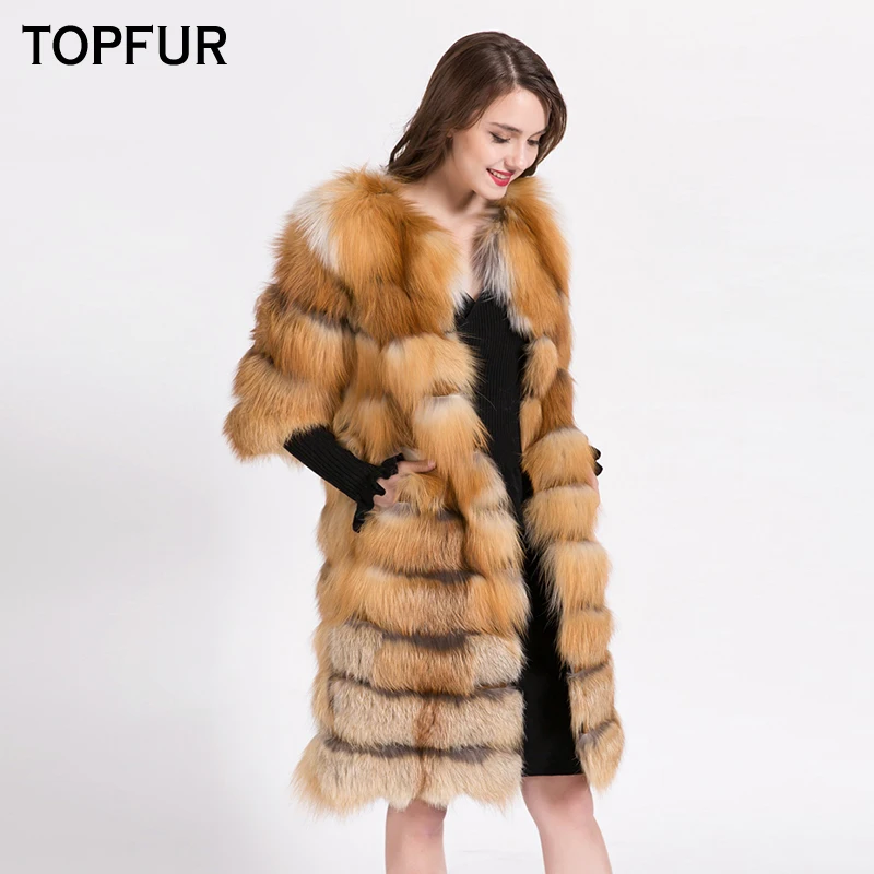 Женское зимнее пальто из натурального меха TOPFER верхняя одежда Лисьего куртки с
