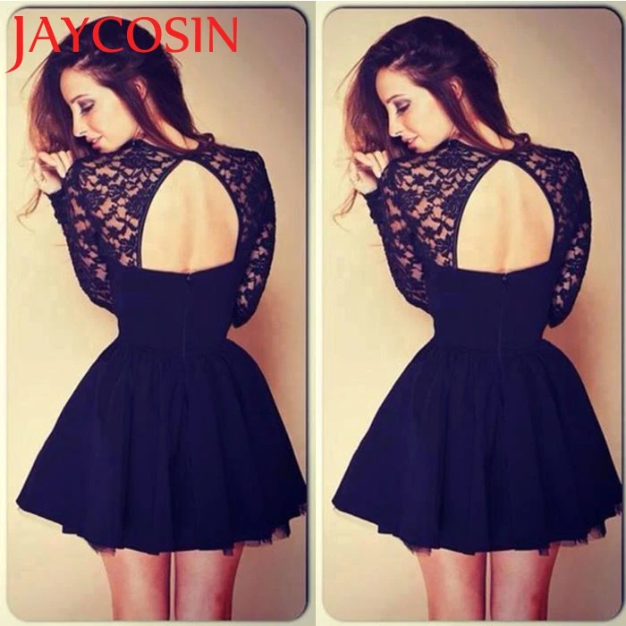 Платье женское вечернее сексуальное с длинным рукавом кружевное открытой