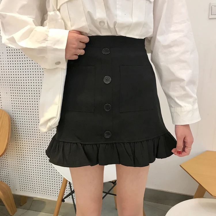 Летние мини юбки женские с высокой талией harajuku гофрированная кавайная юбка консервативный стиль размера плюс черная юбка цвета хаки jupe femme