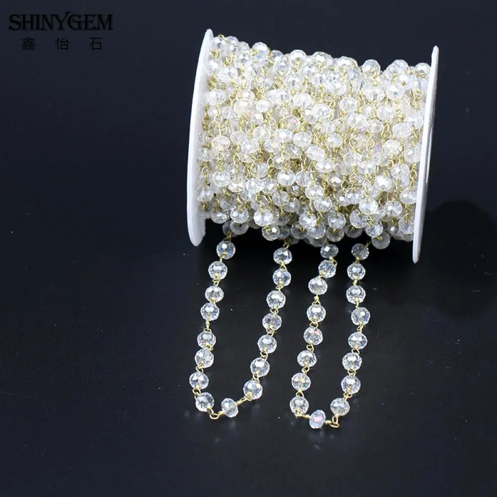 ShinyGem 6 мм граненая круглая Хрустальная Цепочка Из Бисера винтажная позолоченная