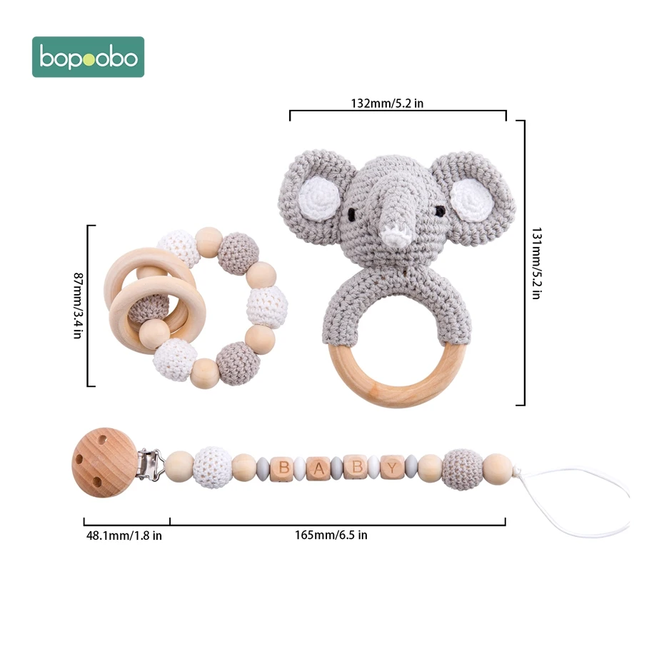 Elephant Set 4 Bopobo/детский Прорезыватель для зубов; детская коляска с силиконовыми бусинами для активного отдыха; персональный фиксатор; цепочка для соски; погремушка; держатель для пустышки; деревянный Прорезыватель - Цвет: Elephant Set 4