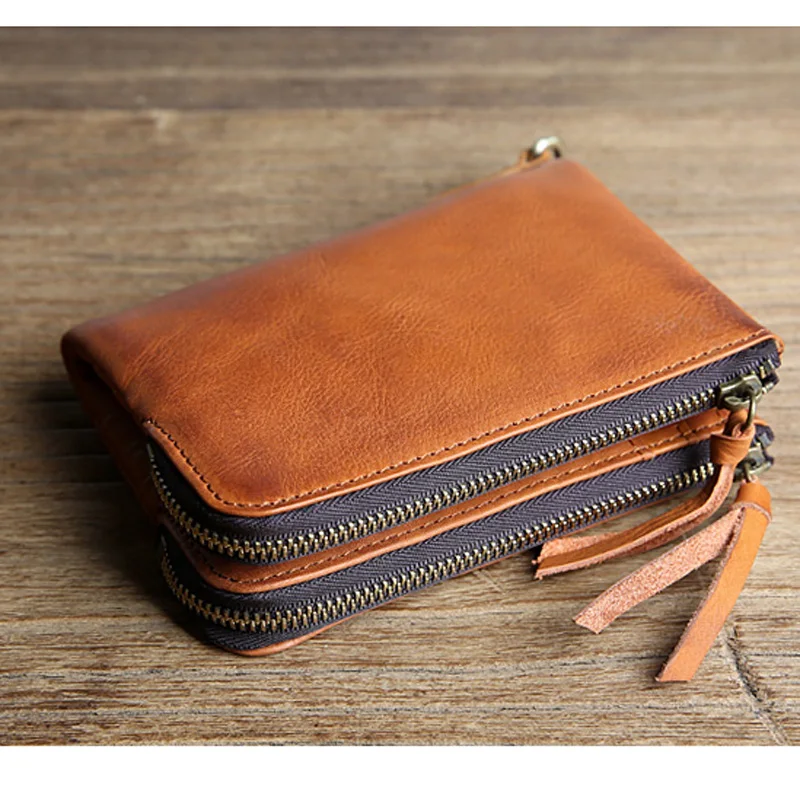 Мужской винтажный кошелек AETOO короткий кожаный бумажник из натуральной кожи с