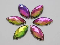 50 rainbow ab flatback acrylic faceted horse eye sewing rhinestone beads 12x25mm