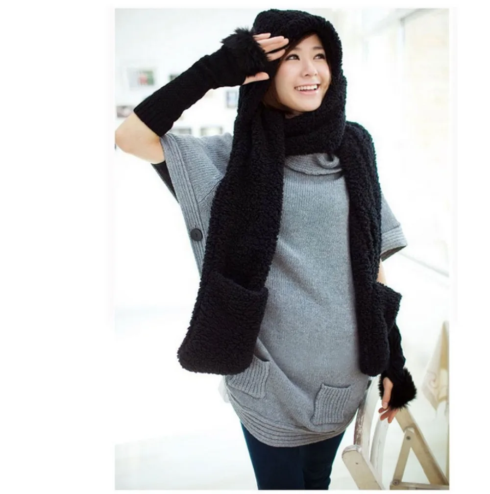 Шапка шарф перчатки один комплект Новинка 2017 зимние модные меховые шапки для