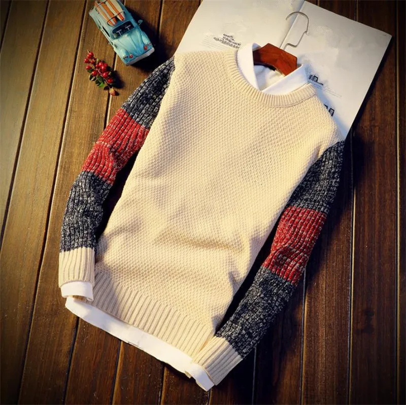 Мужской осенне-зимний свитер с воротником однотонный мужской новый приталенный