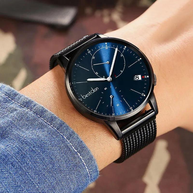 Black-blue-black Bestdon Мужские автоматические механические часы со скелетом водонепроницаемые светящиеся спортивные часы модные швейцарские роскошные Лидирующий бренд - Цвет: Black-blue-black