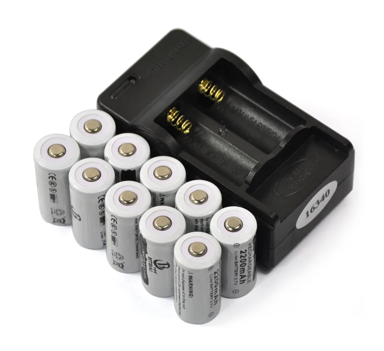 10 PCS 3,7 V 2200mAh 16340 CR123A Li-Ion Akku + 1PCS 2-slot Reise Batterie Ladegerät für Taschenlampe Lithium-Batterie