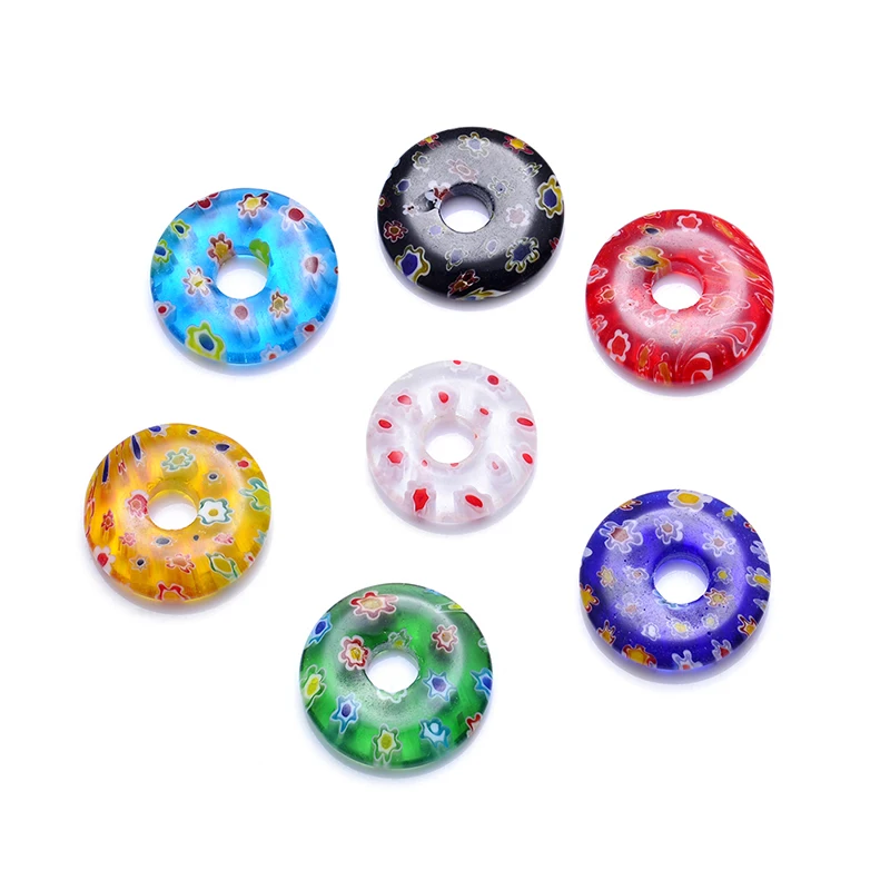 

10pcs/lot new arrival color mixed big hole 6mm flat round rondeller circle lampwork glass beads for DIY jewelry making