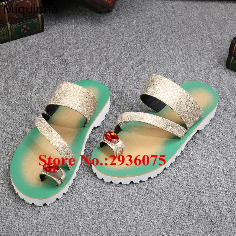 Hot Chaussure Homme Gold Embossed Python Leather Crystal Thong Slides Narrow Band Cut-Outs Flat Casual Beach Gladiator Slippers | Обувь