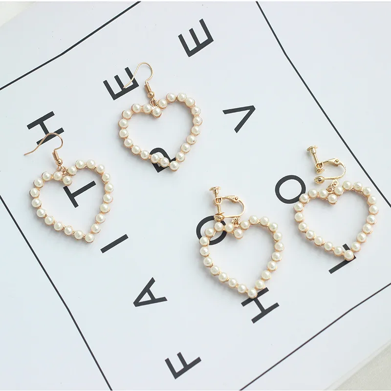 Милые серьги-подвески с жемчугом в форме сердца для женщин модные корейские