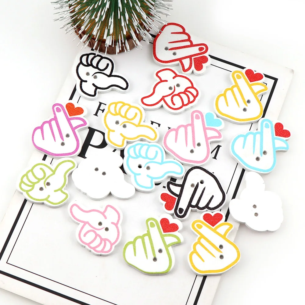 50Pcs Random Mix Color Hand Shape Wooden Button With 2 Holes Scrapbooking For Sewing Clothes DIY Handmade Craft | Дом и сад