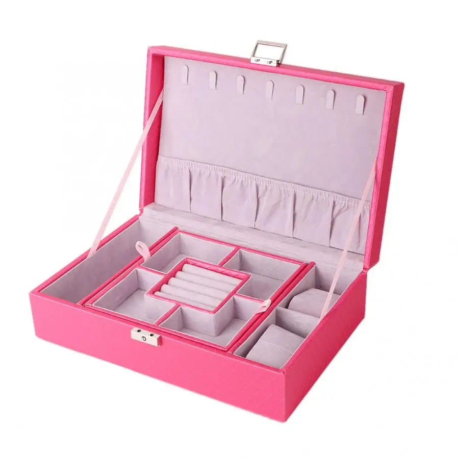 Органайзер для хранения бижутерии из искусственной кожи большой емкости коробка