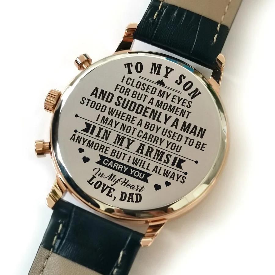 K4508 K4500-7 Dad To My Son Роскошные модные часы для отдыха 30 м водонепроницаемые часы с гравировкой календарь 24 часа секунды Dail аналоговые Мужские часы - Цвет: K4508