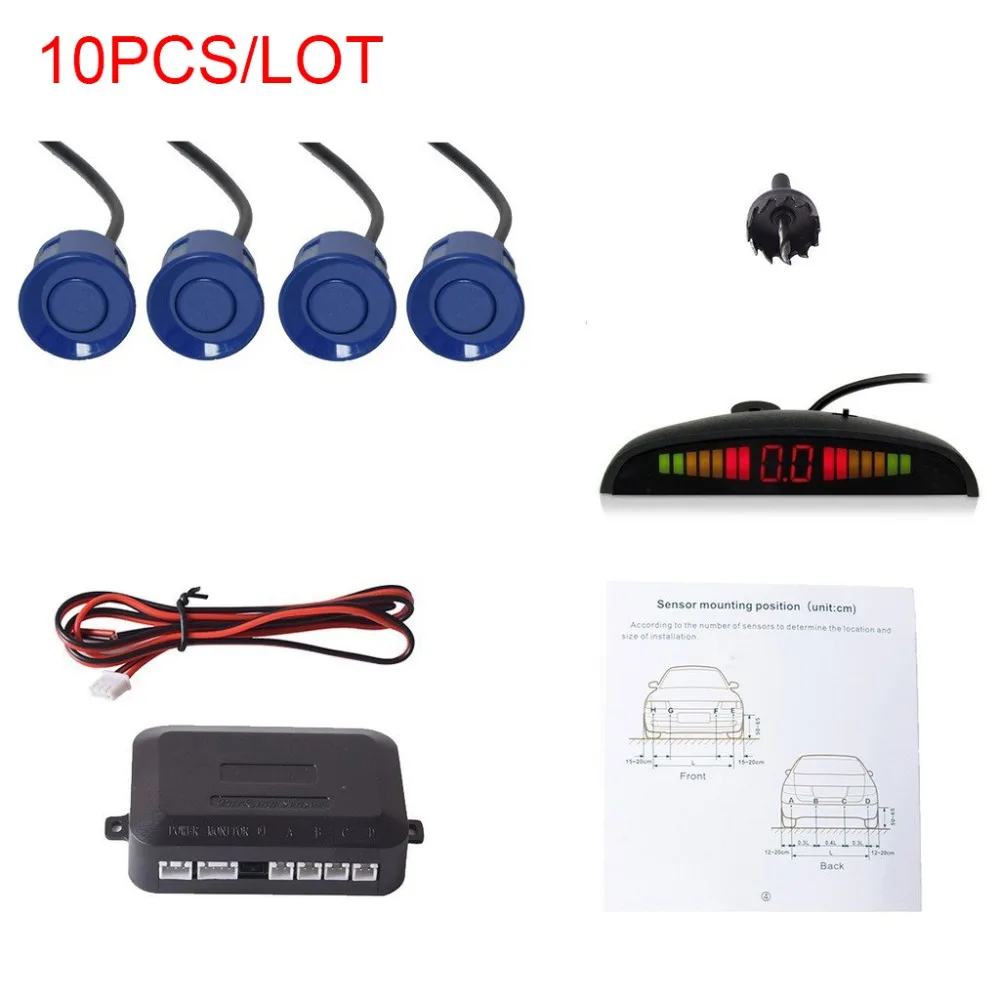 

10pcs Vehicle Reverse Backup Radar System with 4 Parking Sensors Distance Detection + LED Distance Display + Sound Warning(Blue)