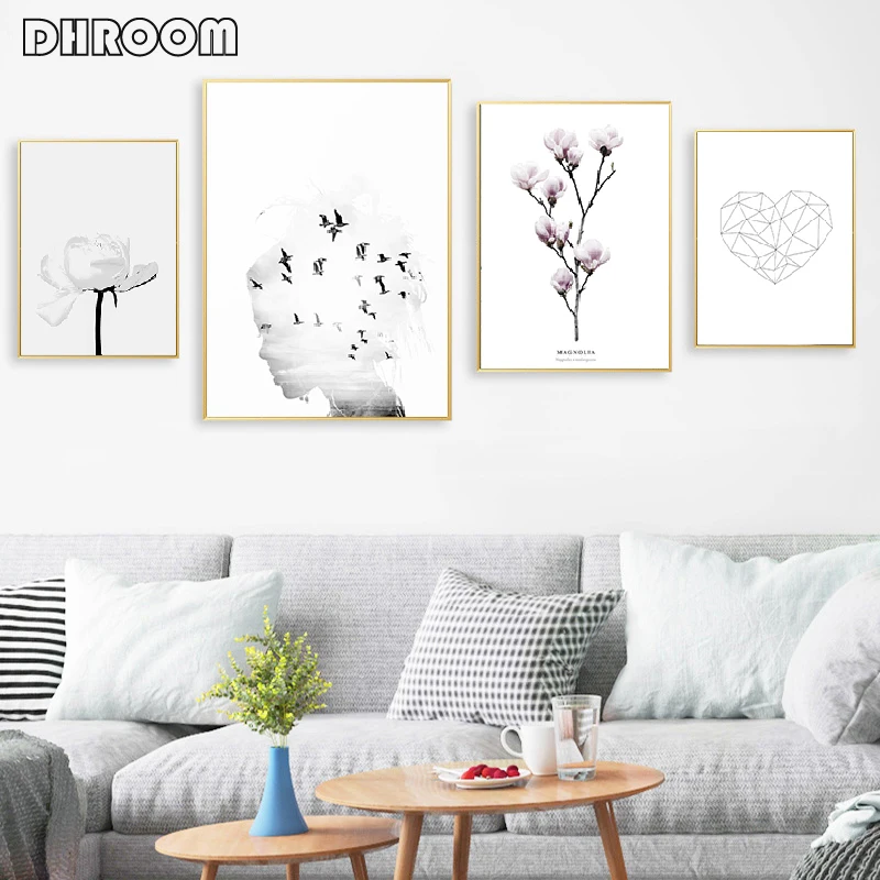 

Minimalist Print Flower Peony Wall Art Dreamer Poster Scandinavian Art Geometric Heart Wall Art Decoration Picture Home Decor