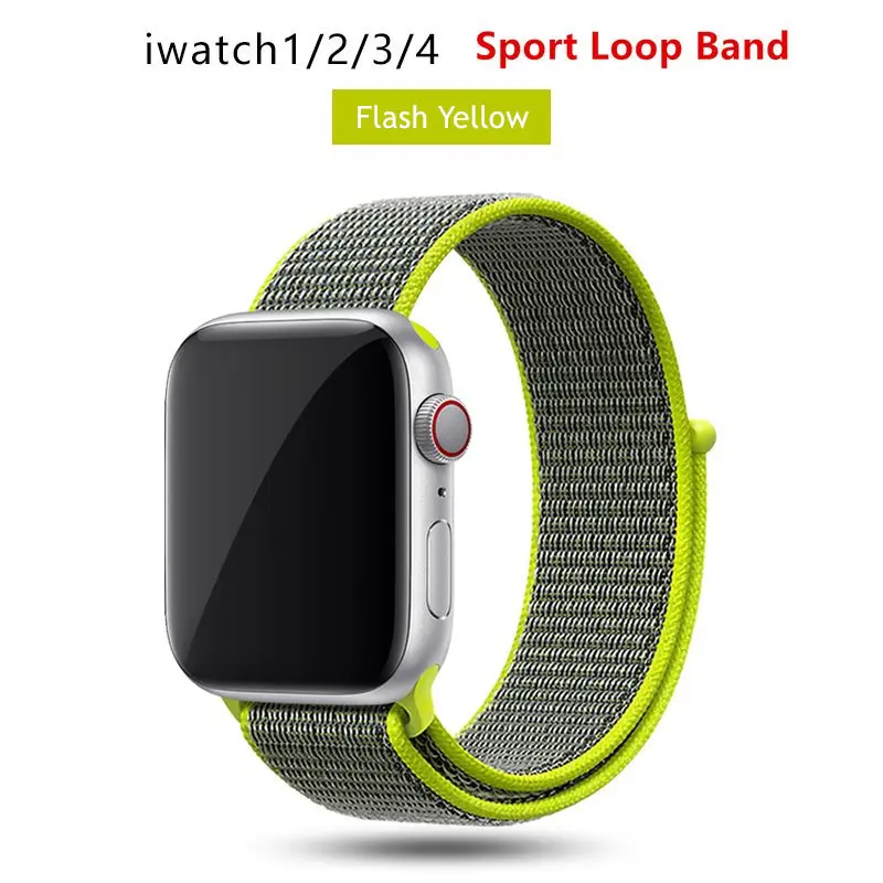 Flash yellow Нейлоновый ремешок для Apple Watch 42 мм 38 мм iWatch 4 ремешка 44 мм 40 мм Браслет спортивная петля ремешок для часов ремень для часов дышащий 5 4 3 2 1 - Цвет ремешка: Flash yellow