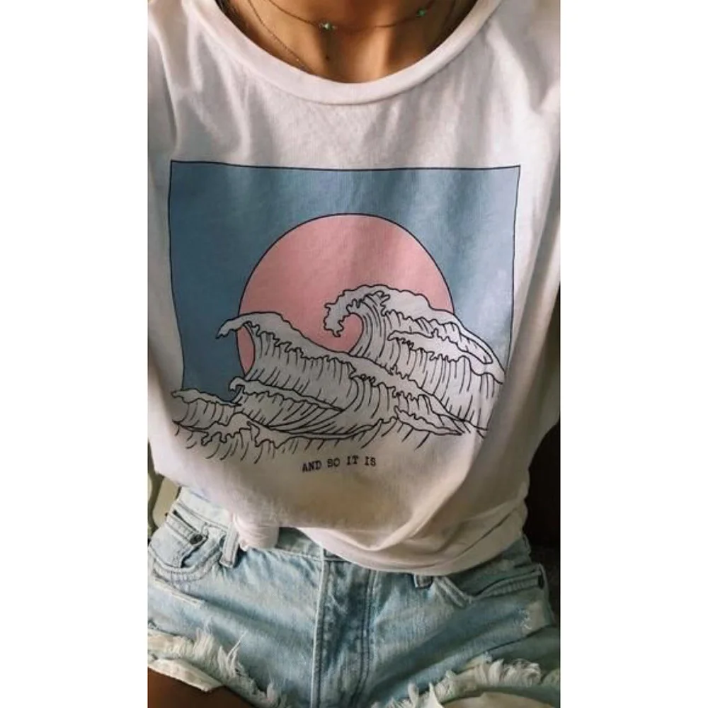 And So It Is Ocean Wave Aesthetic Cute Tumblr 90s Summer T-Shirt Women Unisex Men Funny Мужская одежда