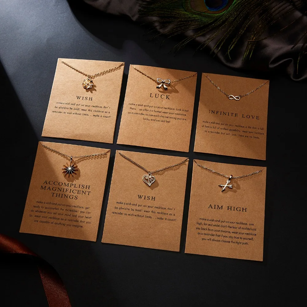 

Fashion Tiny Dainty Flower Heart Pendant Necklace Wish Card Gold Charm Necklace Jewelry For Women Accessories Girlfriend Gifts