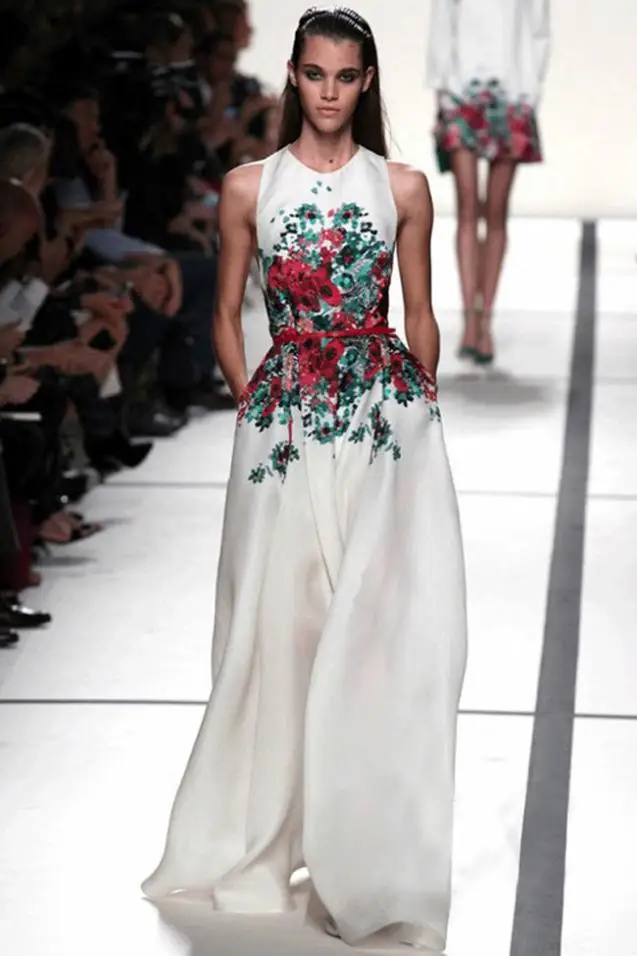 2015 Newest Spring Summer Runway Looks Great Floral Print White Sleeveless Maxi Dress A-line Long Dresses For Women LQ4491 | Женская