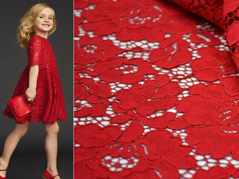 Кружевная двусторонняя ткань для платья в африканском стиле красный шнур