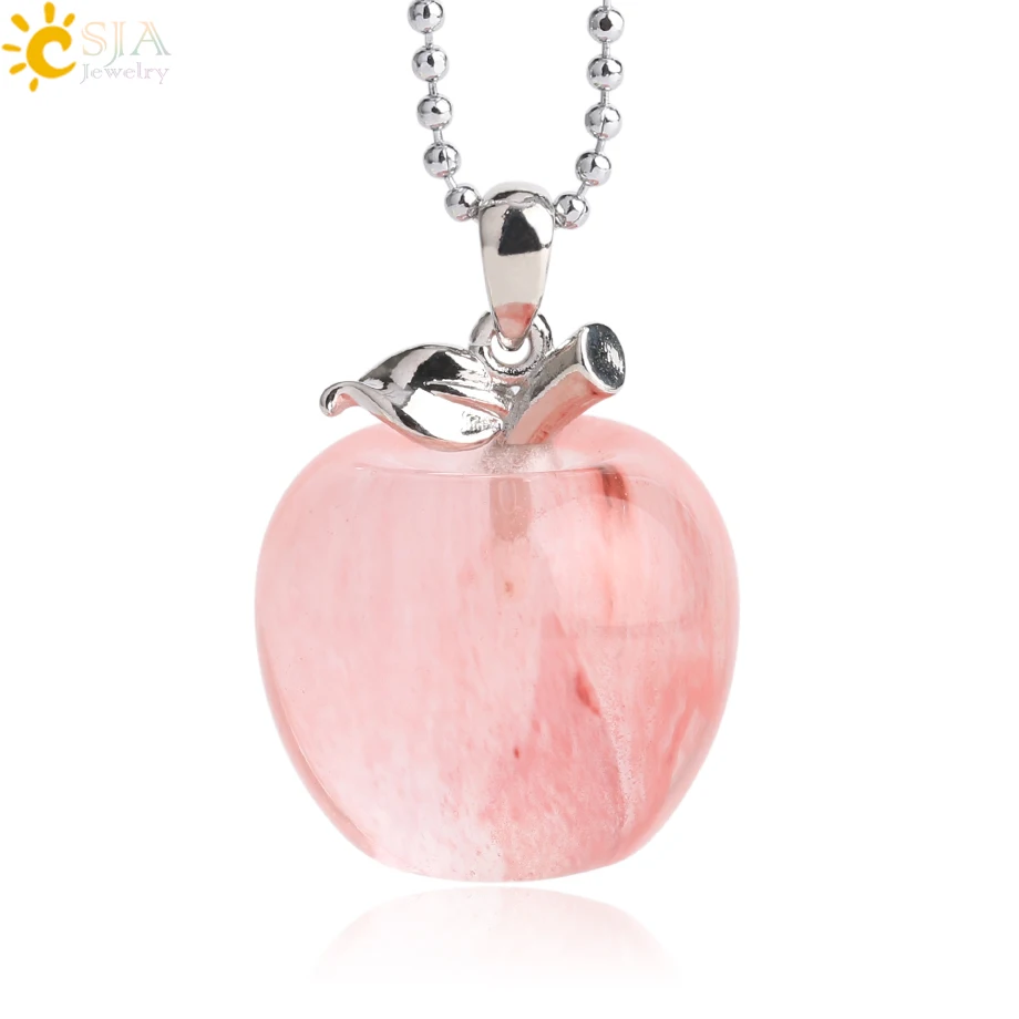 Watermelon Crystal C CSJA подвеска яблоко натуральный камень подвеска Кристалл кулоны кварцевые бусы ожерелья модные украшения для женщин подарок G046 - Окраска металла: Watermelon Crystal C