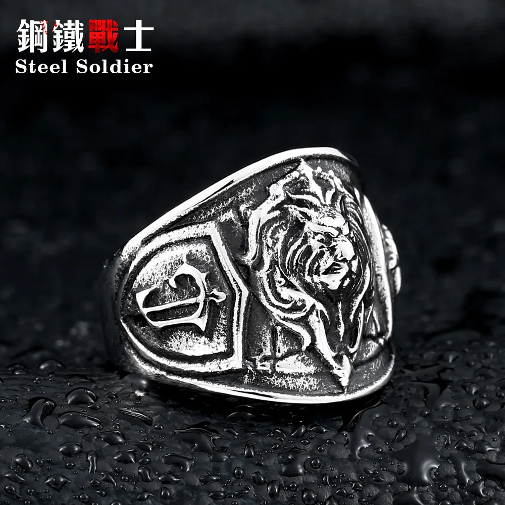 Мужское кольцо со стальным солдатом с животным из нержавеющей стали изысканное