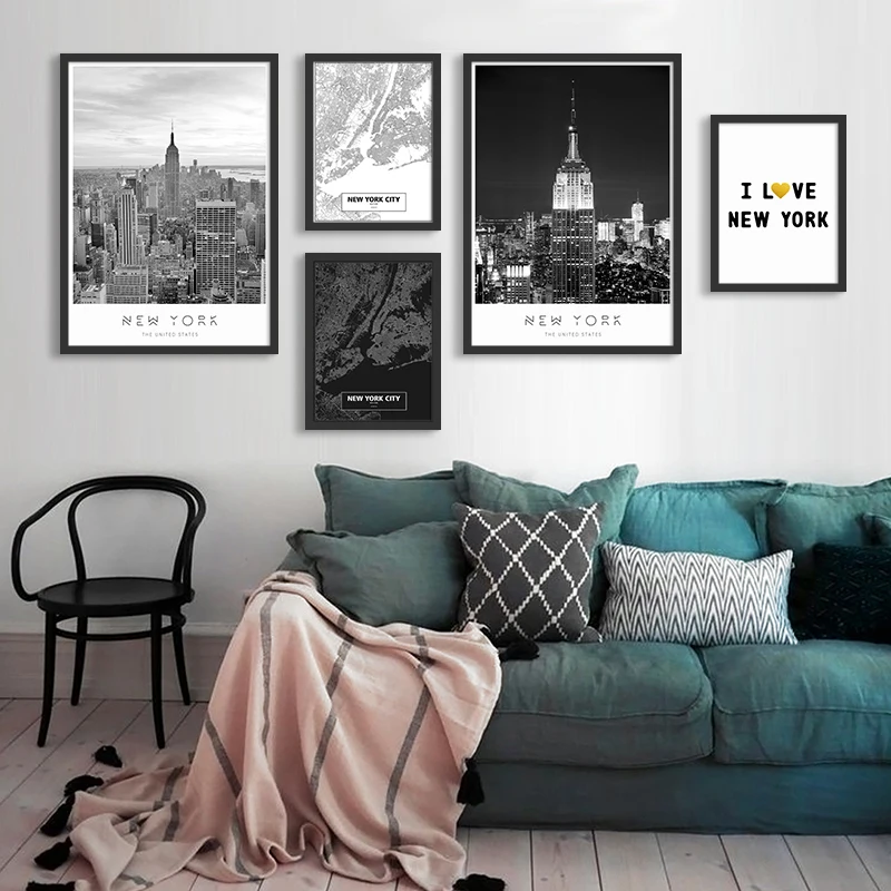 Скандинавском стиле арт Карта города здания Холст Картина буквы настенные фото