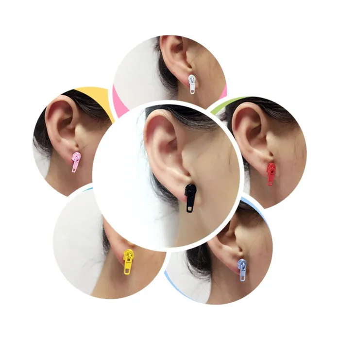 Серьги в стиле панк с мини застежкой молнией|ear hole|stud earringspunk earrings |