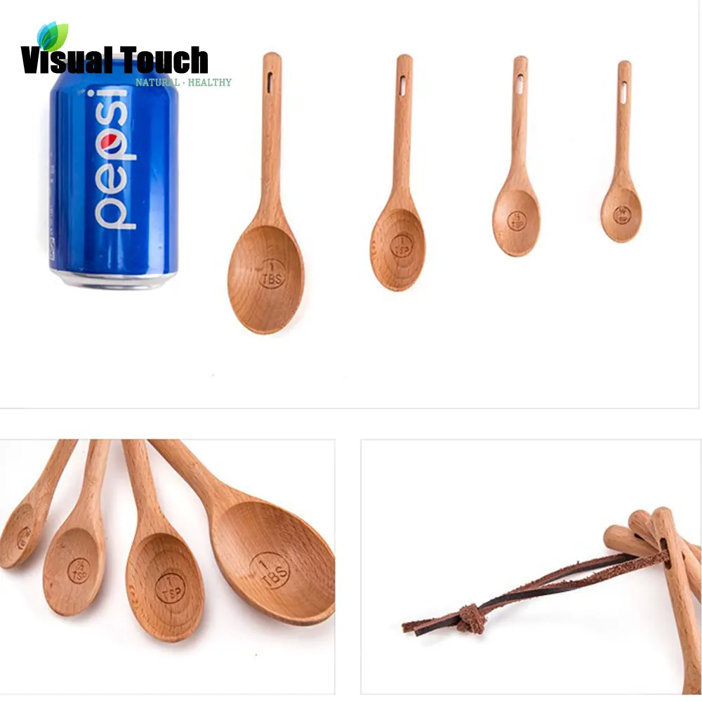 Набор ложек для выпечки из дерева бука кофейного цвета 1/4tsp 1/2tsp 1tsp 1TBS|measuring