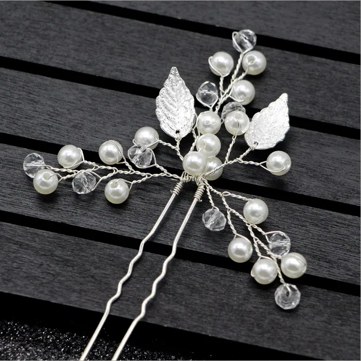 Заколки для волос в форме листьев и кристаллов с жемчугом Винтажные заколки