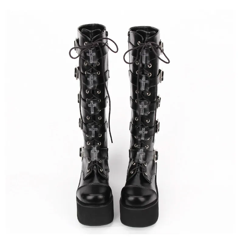 

Princess sweet punk shoes Japanese classic LOLITA boots with thick bottom COS muffin punk PUNK lace up high boots pu7008