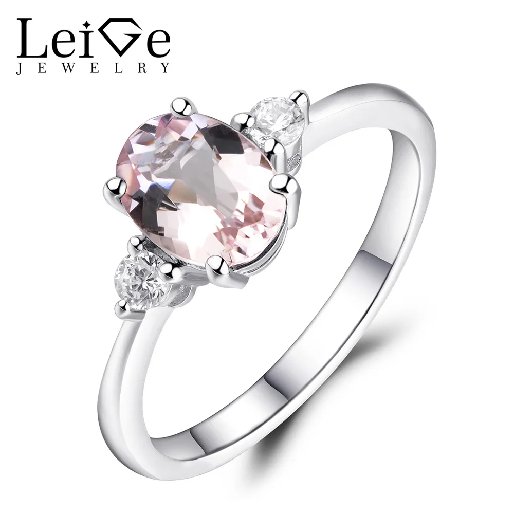 

Leige Jewelry Oval Cut Natural Morganite Engagement Ring Pink Gemstone 925 Sterling Silver Wedding Rings for Women Fine Jewelry