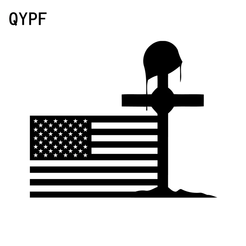 QYPF 18 см * 15 2 Флаг США опавший солдат крест и шлем забавная наклейка автомобильная