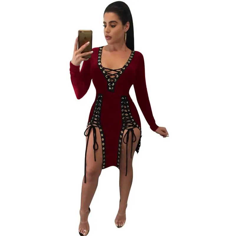 Женское модное сексуальное Бандажное облегающее мини платье с длинным рукавом и