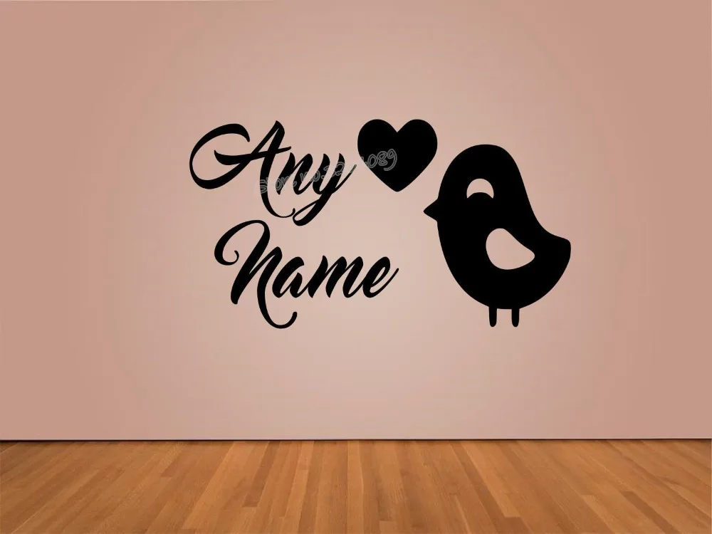 Птица и любовь стикер на стену в форме сердца заказ любой название виниловые