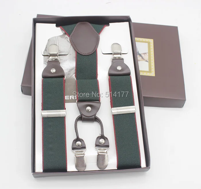 

2019 army man suspenders fashion braces gift box Adjustable 4 Clips suspenders Men's Gift Bridegroom/Wedding apparel accessories