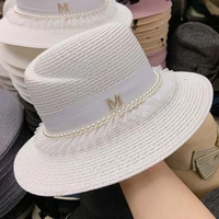 women foldable wide brim sun hats ladies lace pearls trim black white fedoras upf 50 bucket straw hats summer beach jazz cap