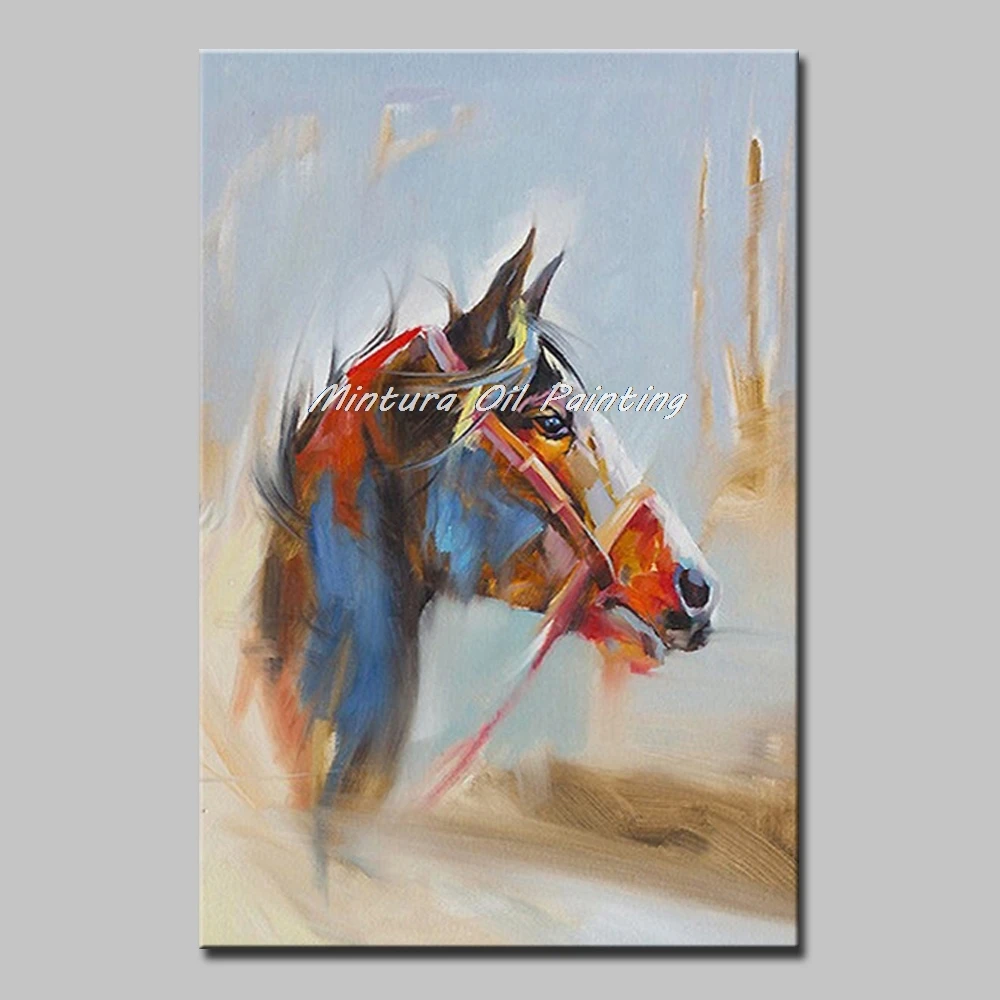 

Mintura Oil Paintings on Canva Handmade Morden Home Decoration The Horse Animal Painting Wall Picture for Living Room No Framed