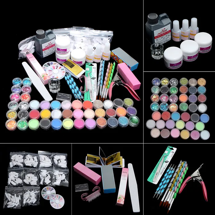 Full Set Полный набор 42 шт. блестящая пудра маникюрный набор для ногтей 3D дизайн акриловая пудра гель лак для ногтей типсы Самоцветы украшения DIY Дизайн ногтей TSLM2 - Цвет: Full Set