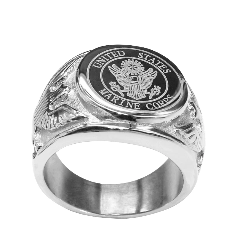 KLDY черный/Серебряный США военный брелок с кольцом орлом США морской корпус армии США мужские кольца США из нержавеющей стали - Цвет основного камня: silver