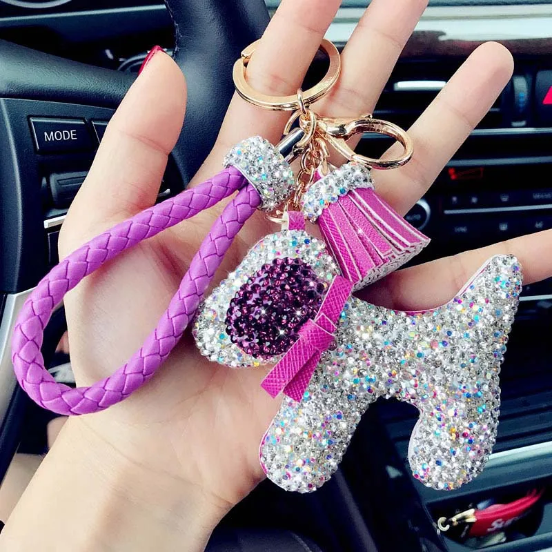 Женские Брелки для сумок новинка 2019 Кристальный собачий брелок ключей в виде