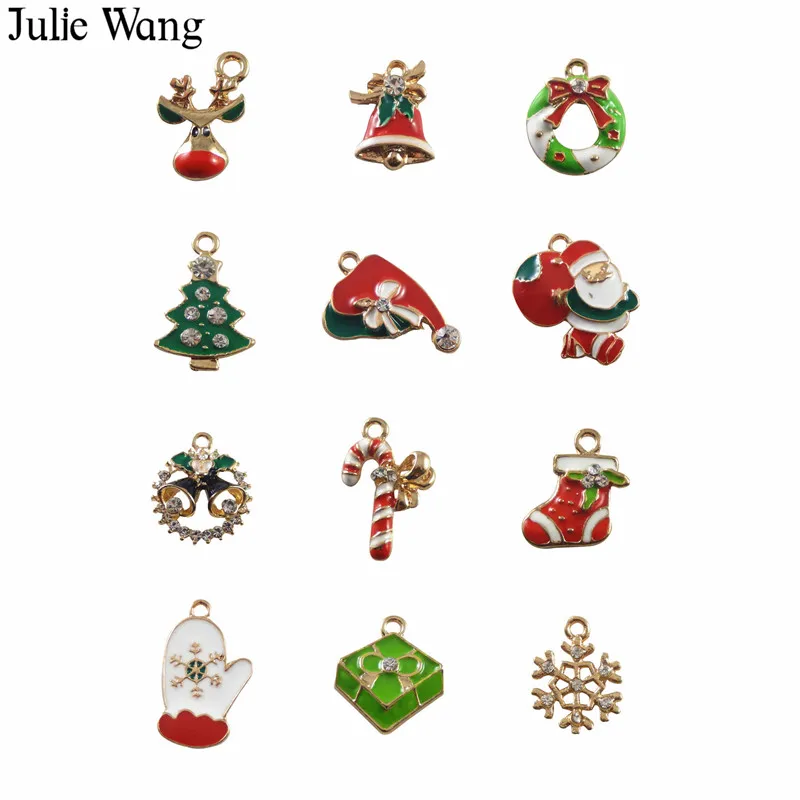 Julie Wang 12 шт. сплав цинка смешанные эмалированные рождественские стили аксессуары